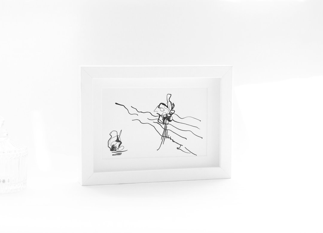心流插画 (含框 + 礼盒)【河边】| 画框礼盒 | 黑白插画 - 画框/相框 - 木头 白色