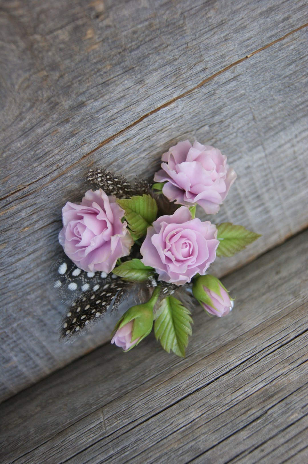 Pink roses bouquet brooch, polymer clay jewelry with flowers - 胸针 - 塑料 粉红色