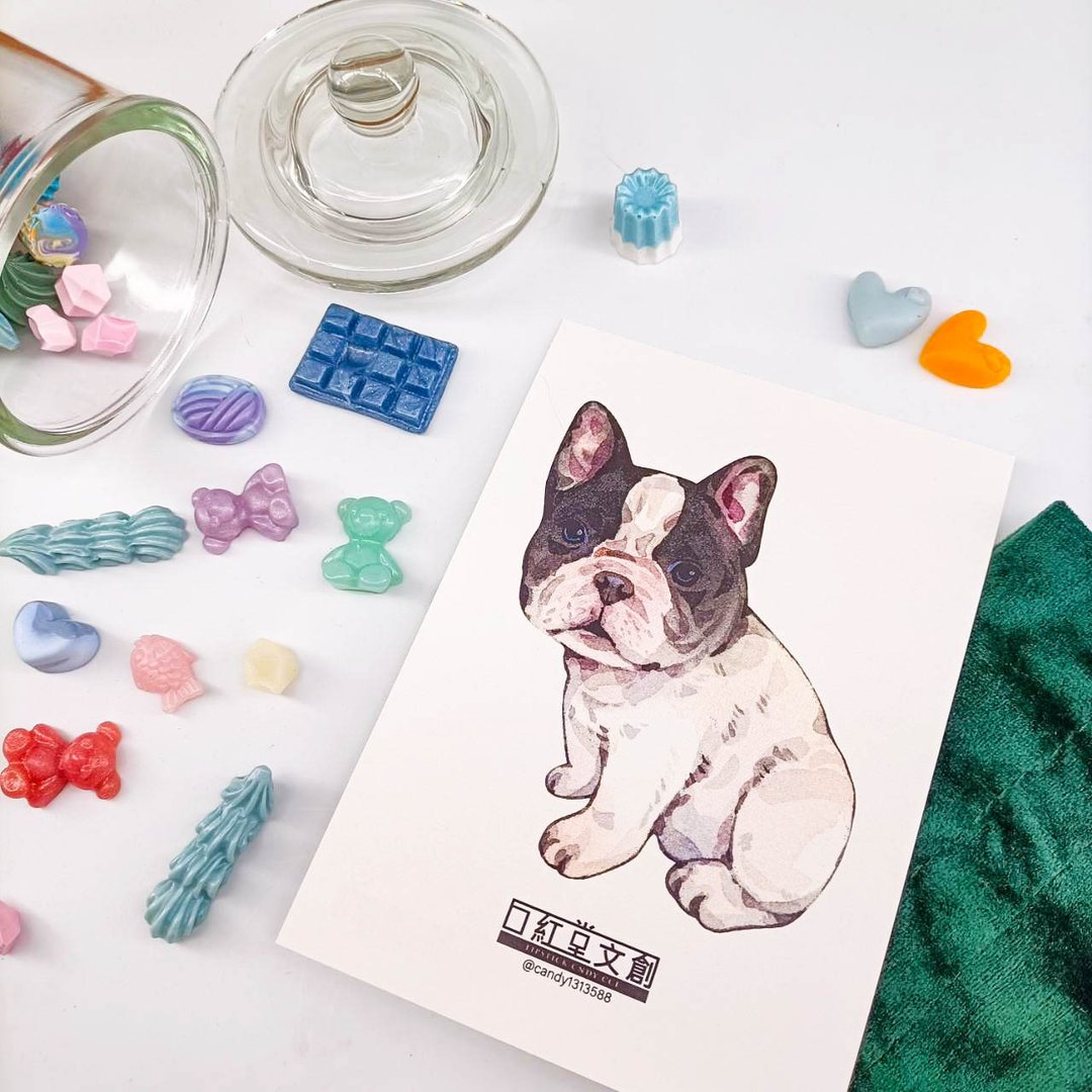 KR474_口紅堂明信片_法國鬥牛犬2_candy1313588 postcard - 卡片/明信片 - 纸 多色