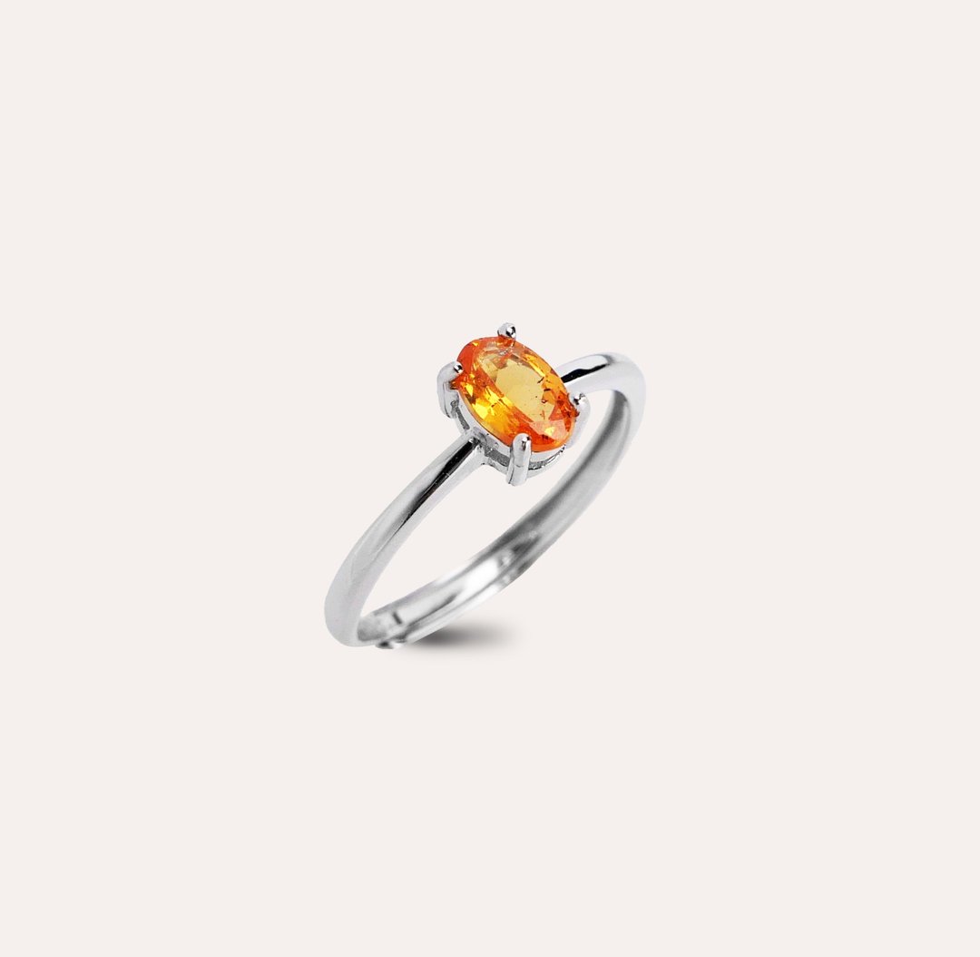 安珠 锰铝榴石 橘色 黄色 椭圆 4*6mm 戒指 经典系列 Oval 宝石 - 戒指 - 银 橘色