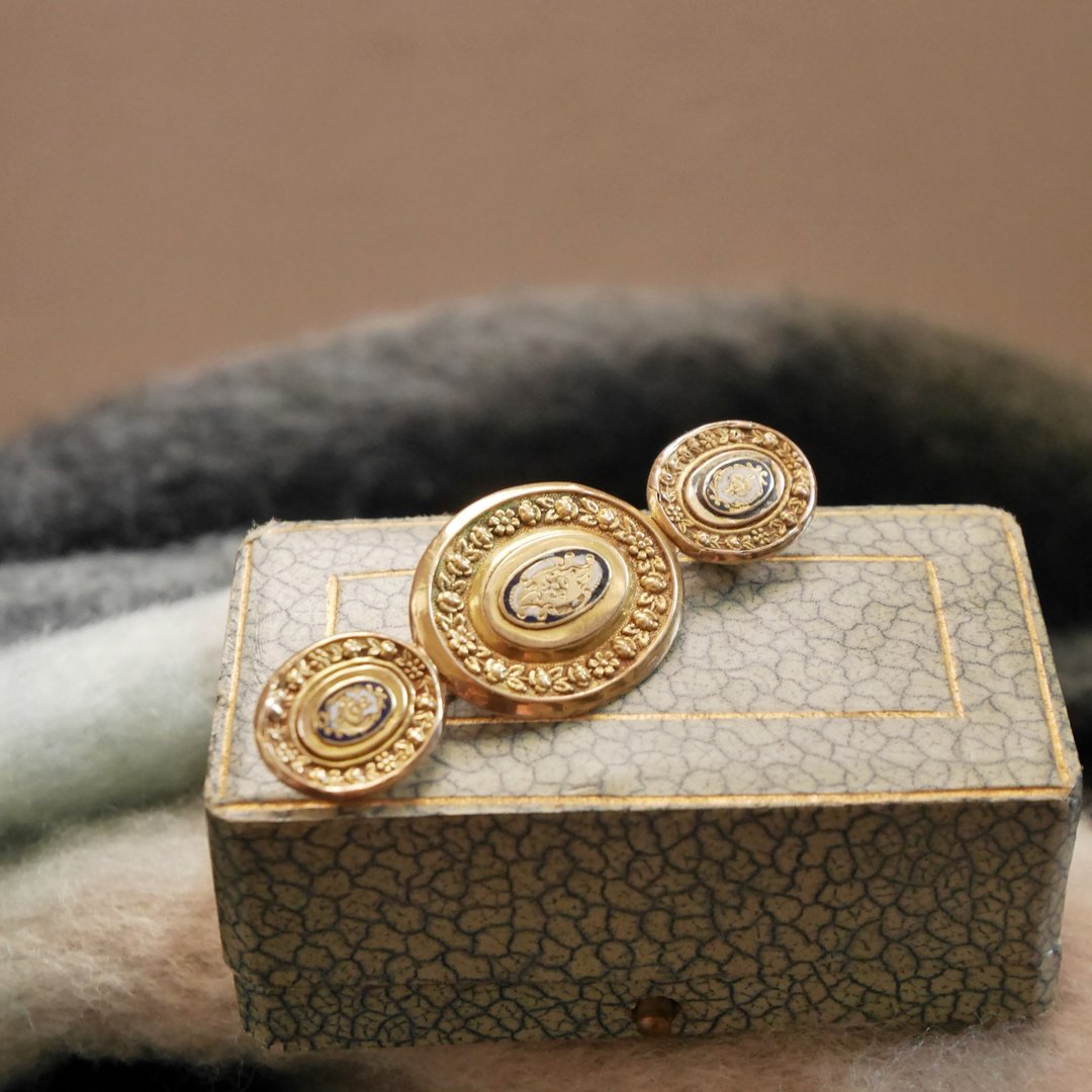 古董法国金色珐琅花小花长型别针胸针B2235 - 胸针 - 其他金属 金色