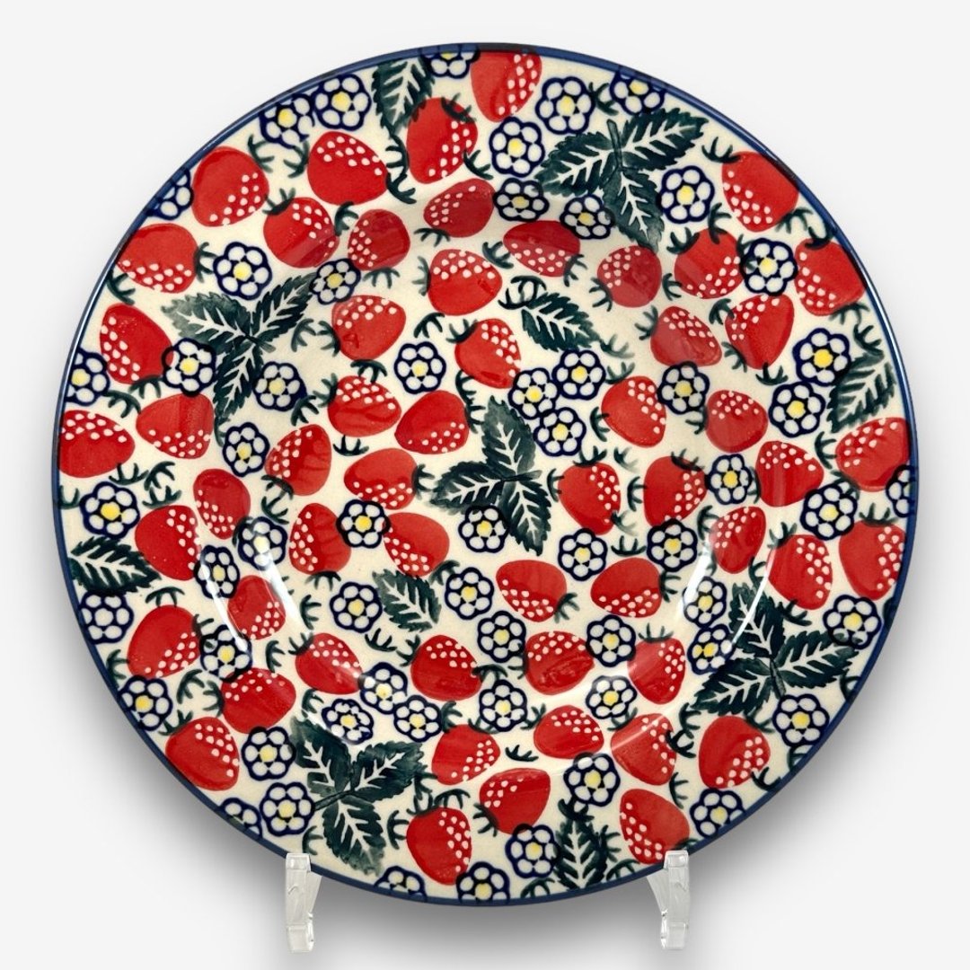 波兰手绘手工陶 - 意大利面盘 圆盘 深盘 24cm 野莓花园系列 设计师 - 盘子/餐盘/盘架 - 陶 红色