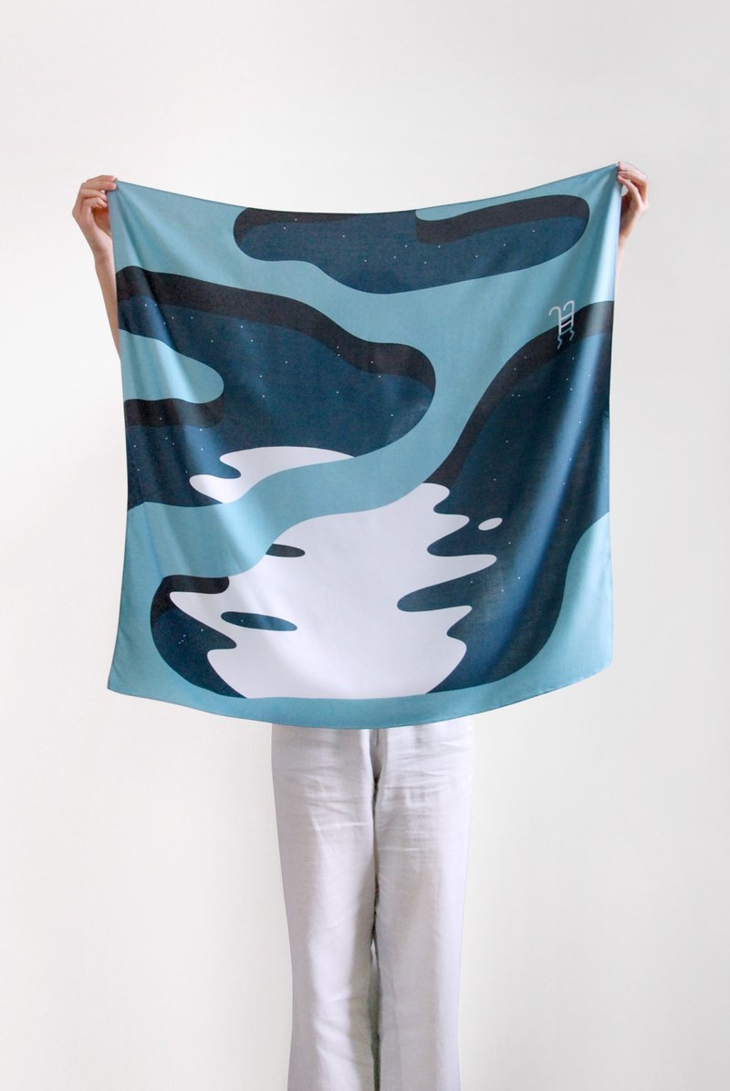 NIGHT SWIM Blue rayon scarf - 丝巾 - 其他材质 蓝色
