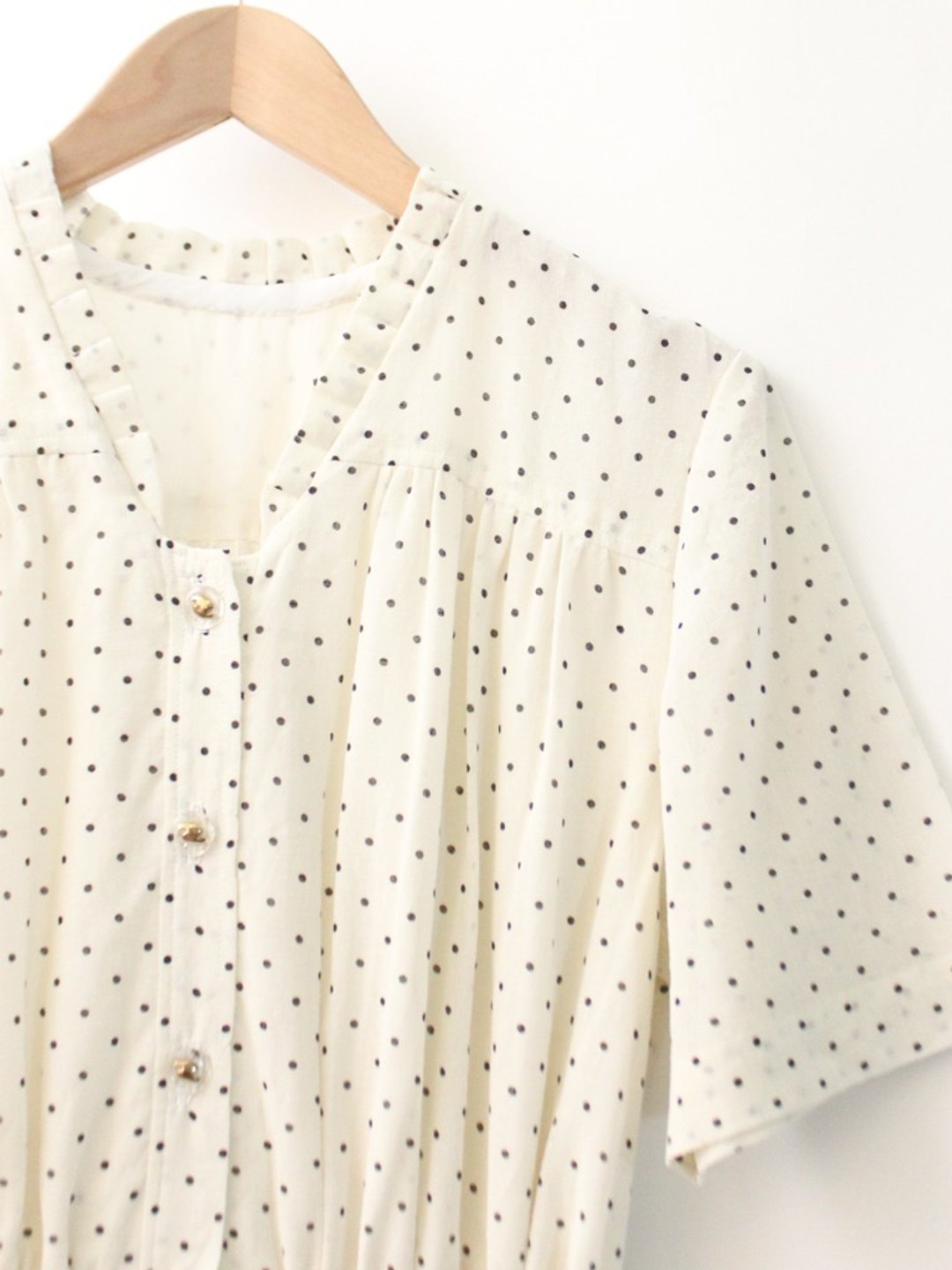 复古甜美浪漫简约圆点点奶白色短袖古着洋装 Vintage Dress - 洋装/连衣裙 - 聚酯纤维 白色