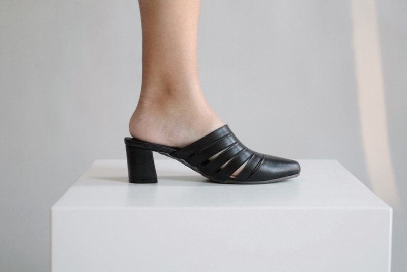 Shärk Heels (黑) Black 中高跟穆勒 | WL - 高跟鞋 - 真皮 黑色