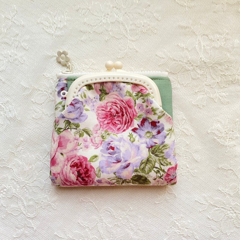 玫瑰庭园多功能口金拉链夹包 - 皮夹/钱包 - 棉．麻 