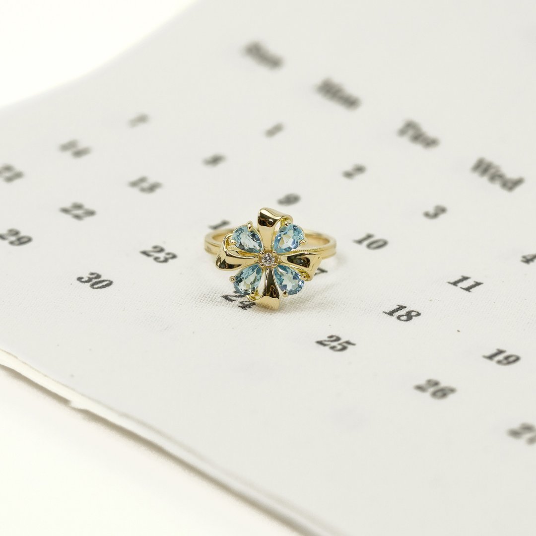 【轻奢系列】18K金纯天然托帕石蝴蝶结戒指 - R165 - 戒指 - 宝石 蓝色