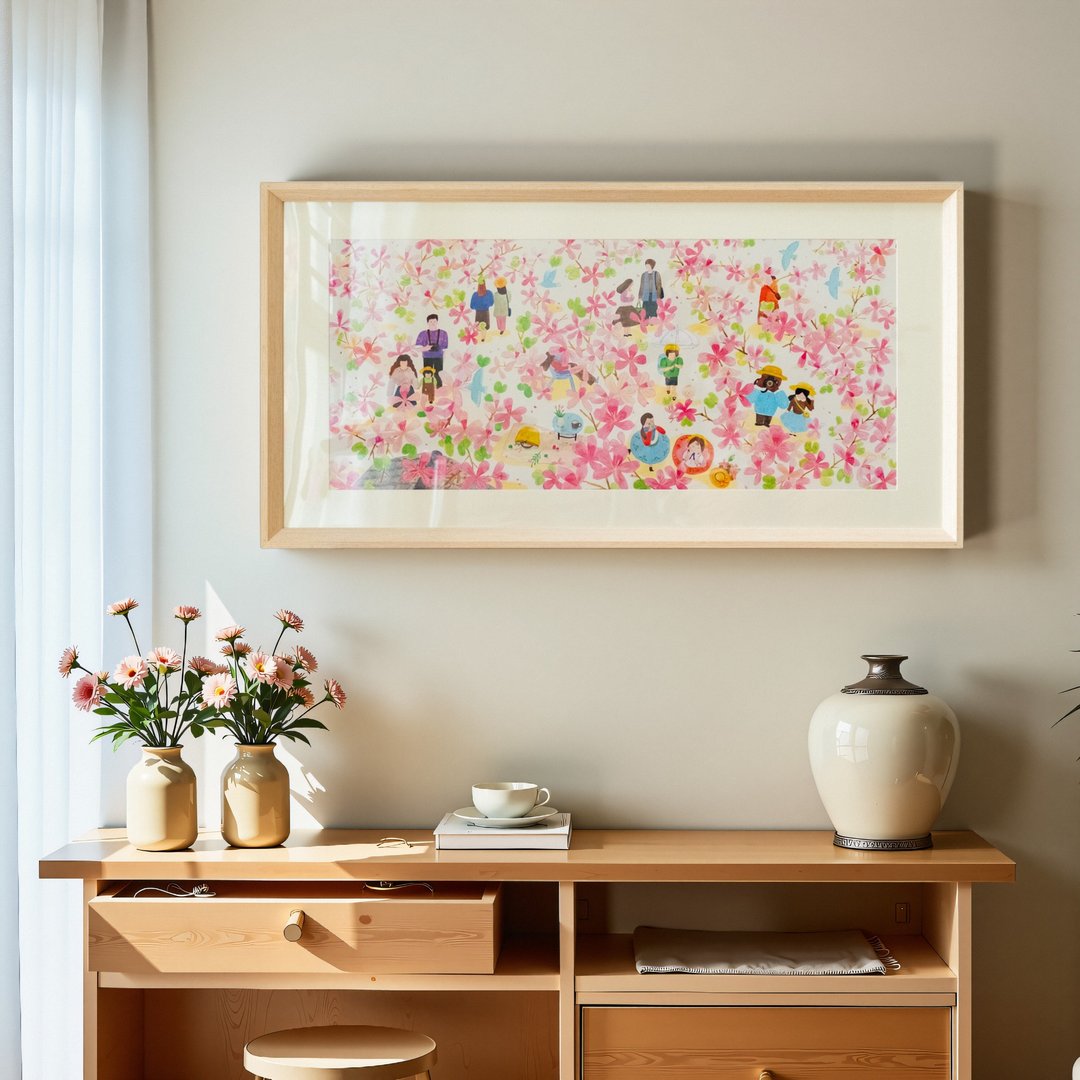春日浪漫 | 装饰画 春日樱花粉色系 治愈系水彩插画挂画36寸墙画 - 海报/装饰画/版画 - 纸 粉红色