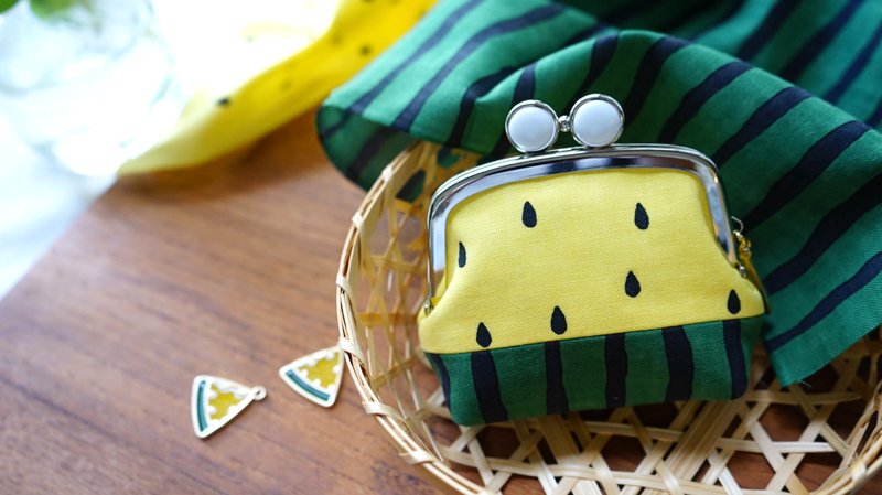 夏日水果青蛙眼-小玉篇(附吊饰) - 皮夹/钱包 - 棉．麻 黄色