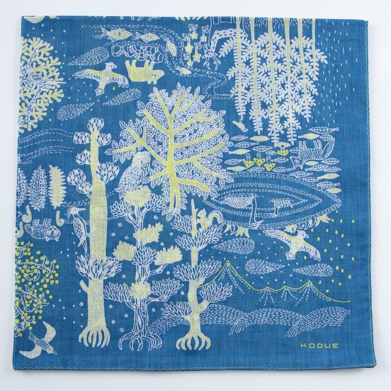 HBK绘风手帕 知床半岛|58X58CM|深邃蓝色| 迷人风貌|日本制 - 手帕/方巾 - 棉 蓝色