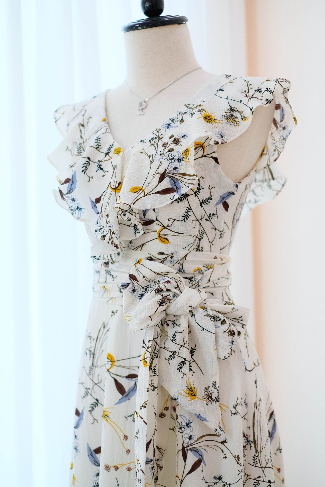 White floral dress Maxi ruffle floor length bridesmaid party Cocktail sundress - 晚装/礼服 - 聚酯纤维 白色