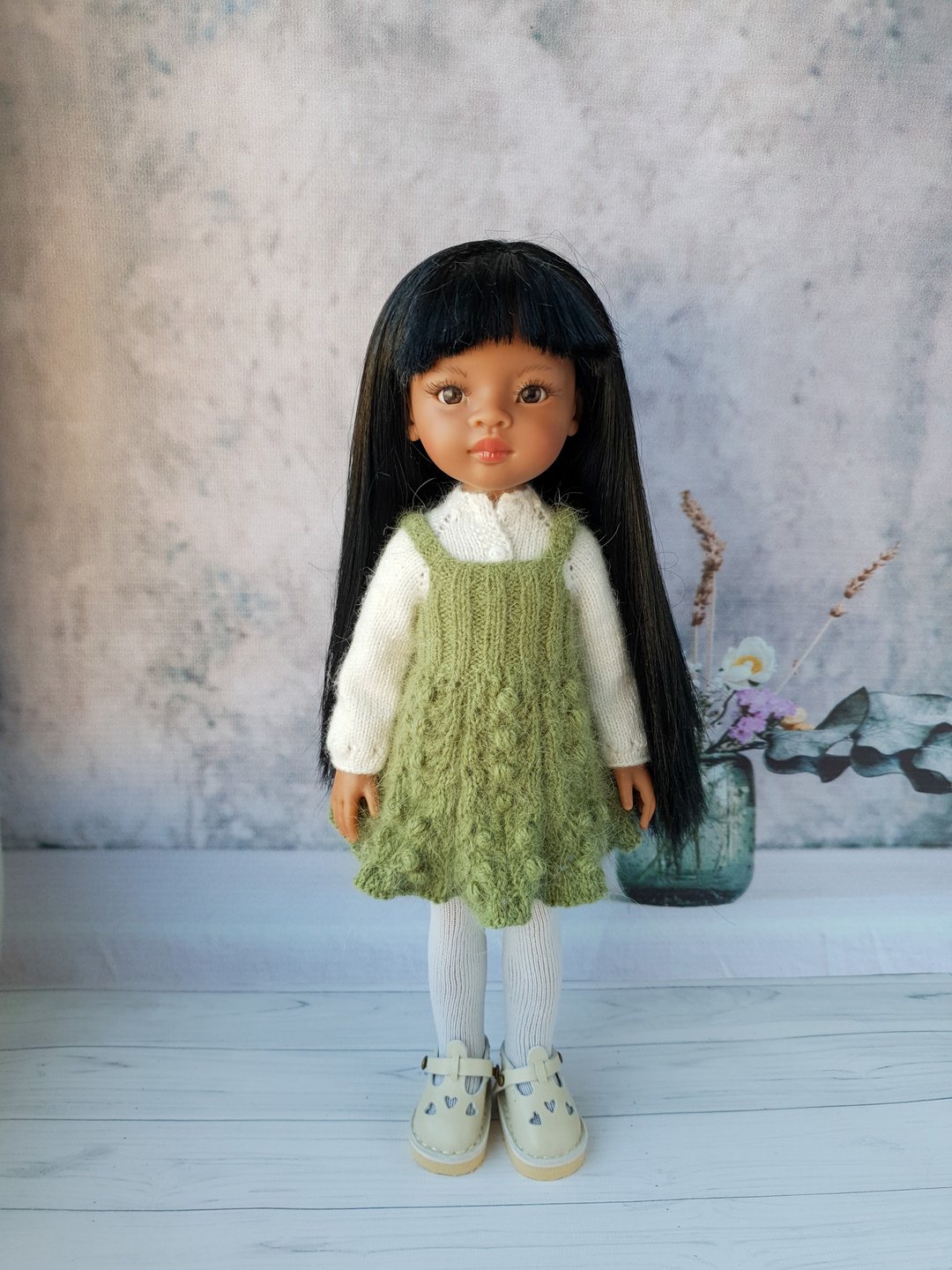 Paola Reina sundress with blouse, Paola Reina doll clothes - 玩偶/公仔 - 羊毛 绿色
