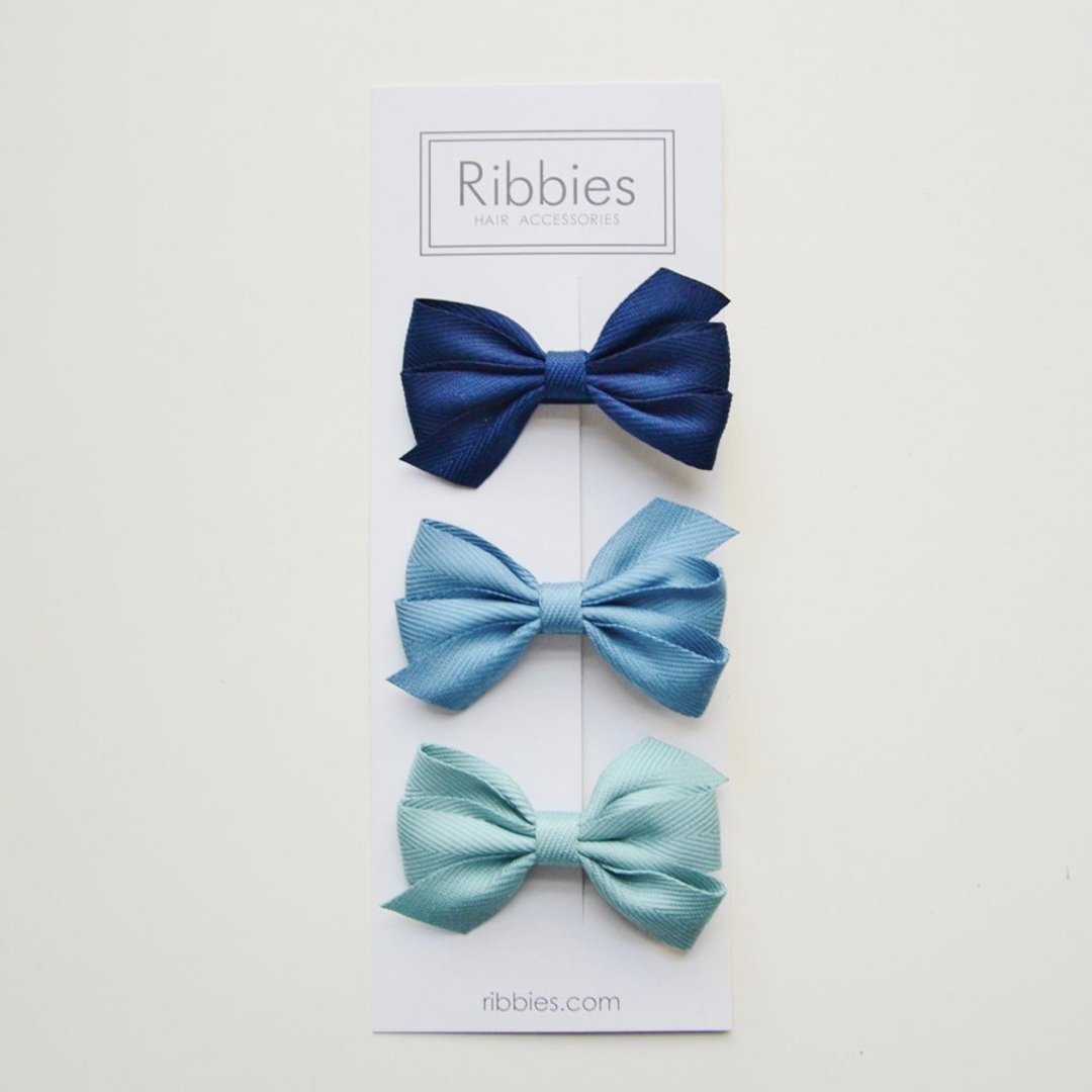 英国Ribbies 三层中蝴蝶结3入组-蓝色系列 - 发饰 - 聚酯纤维 