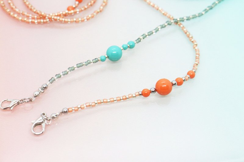 眼镜链、口罩链/圆舞曲系列 - 珊瑚橘/蓝绿 - 口罩 - 水晶 