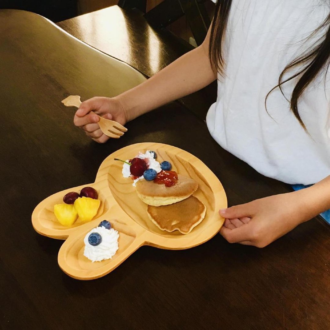 【SPICE】日本 PETIT'S MAMAN 天然松木 儿童餐盘-兔子 - 儿童餐具/餐盘 - 木头 