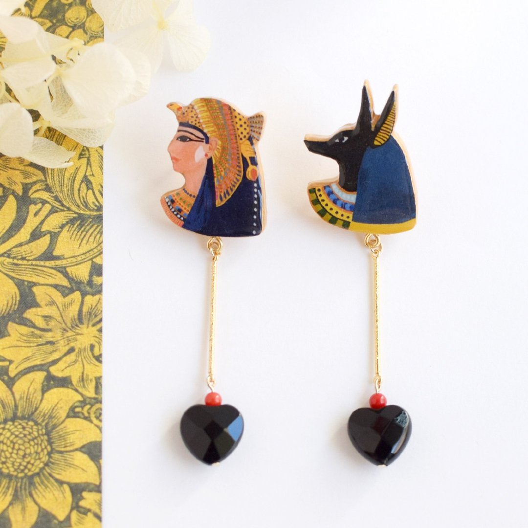 Anubis and Nefertari Earrings - 耳环/耳夹 - 树脂 黑色