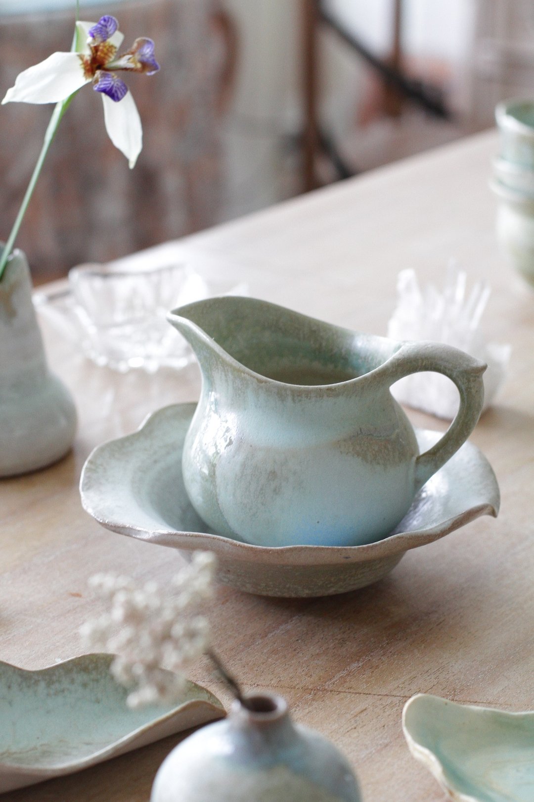 手工上釉蓝绿色旋坯茶海 - 茶具/茶杯 - 陶 绿色