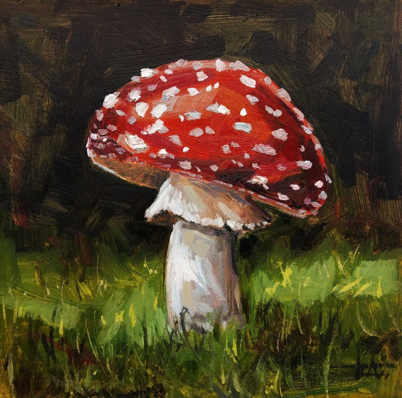 红色蘑菇 油画 原创艺术 毒蝇伞 森林美术 8x8 - 墙贴/壁贴 - 纸 多色