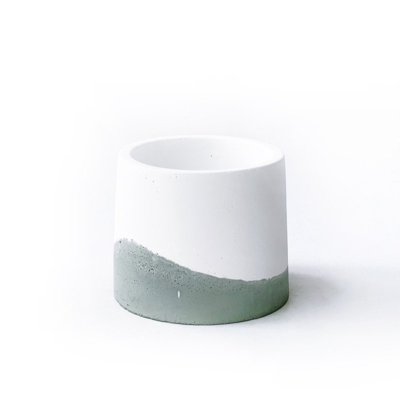 莫兰迪绿系列 | 圆形双色渐层水泥盆器 可搭配同色系底盘 - 花瓶/陶器 - 水泥 绿色