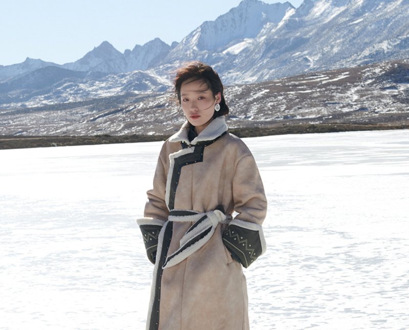 【羊羔毛】新中式复古藏风 麂皮绒加绒外套 - 女装休闲/机能外套 - 其他材质 卡其色