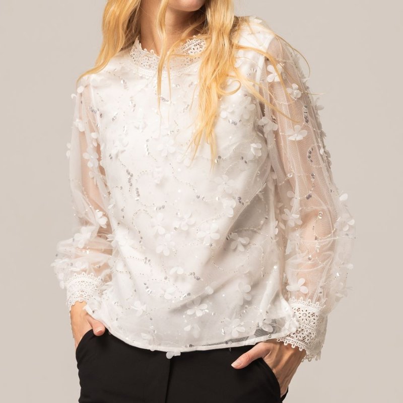 清新花园微高领上衣   白 - 女装上衣 - 聚酯纤维 白色