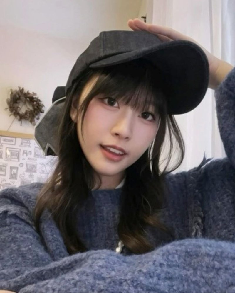 i人加长帽檐蝴蝶结棒球帽 - 帽子 - 棉．麻 蓝色