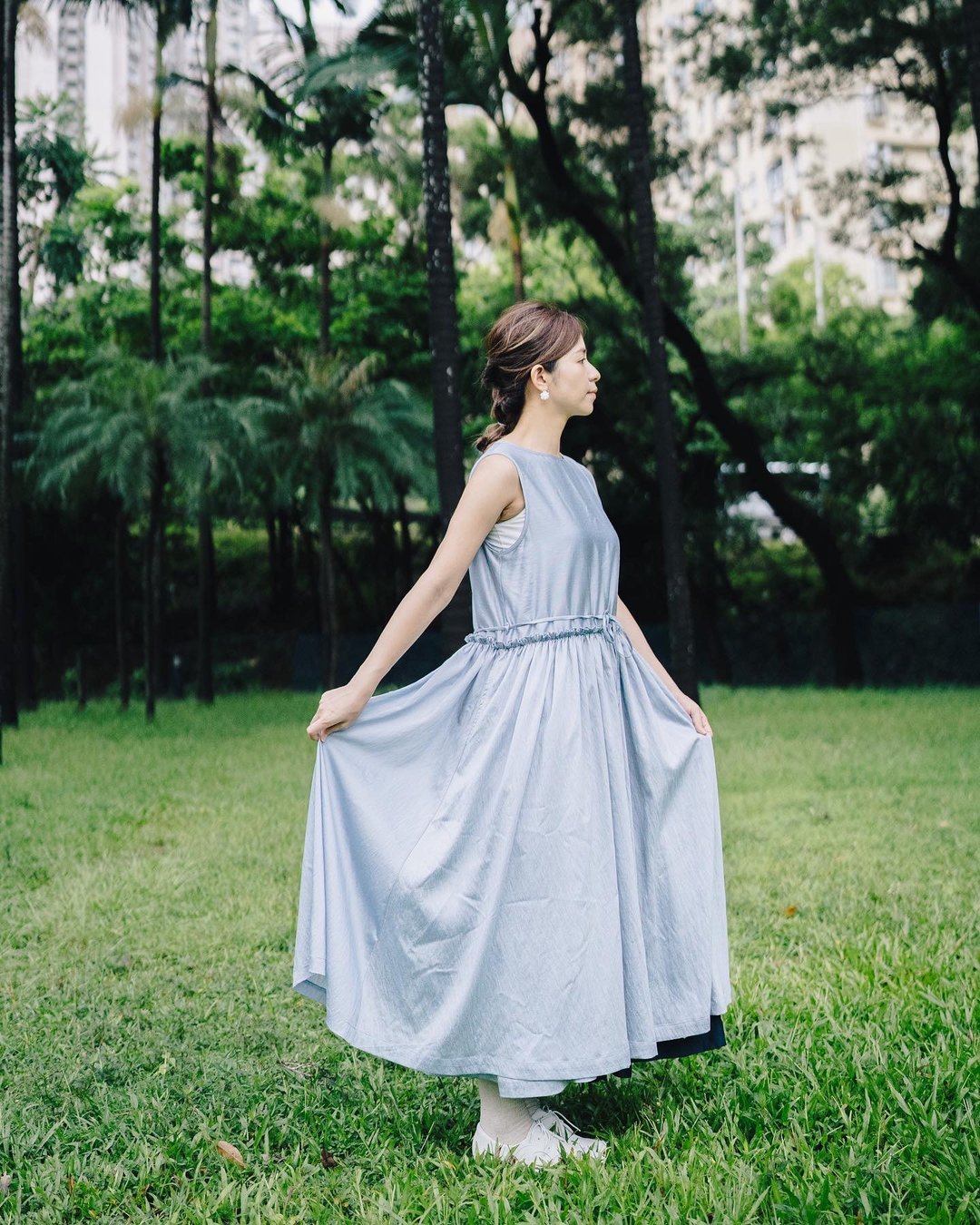 Cinderella 春夏蓝直条纹连身裙 - 洋装/连衣裙 - 丝．绢 蓝色