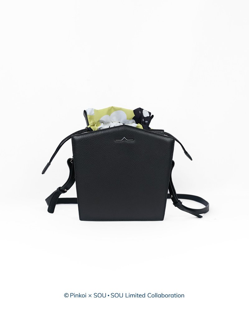 【Pinkoi x SOU・SOU】TAT・屋子斜背包+皮索绳袋组合|巧克力 - 侧背包/斜挎包 - 真皮 黑色