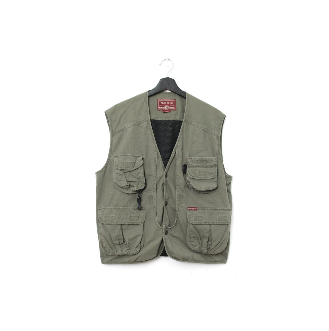 Back to Green- 登山/钓鱼背心 水洗军绿 / vintage vest fi-14 - 男装背心 - 棉．麻 