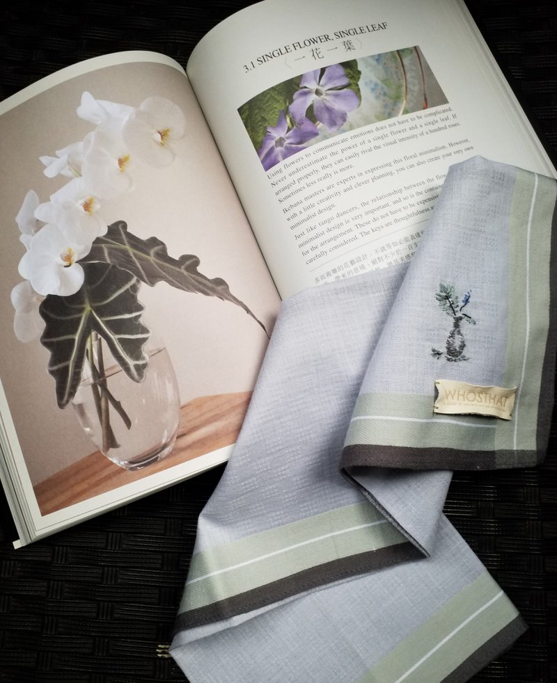 手工刺绣花道图案全棉手帕连礼盒 可加购手工刺绣英文字母服务 - 手帕/方巾 - 棉．麻 灰色