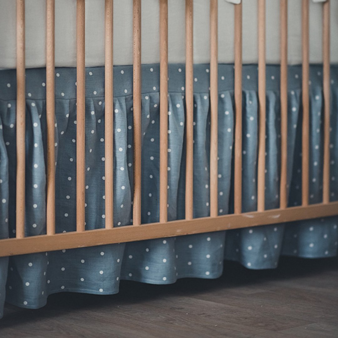 LINEN (flax) blue Crib skirt - Baby cot crib skirt - 寝具 - 亚麻 蓝色