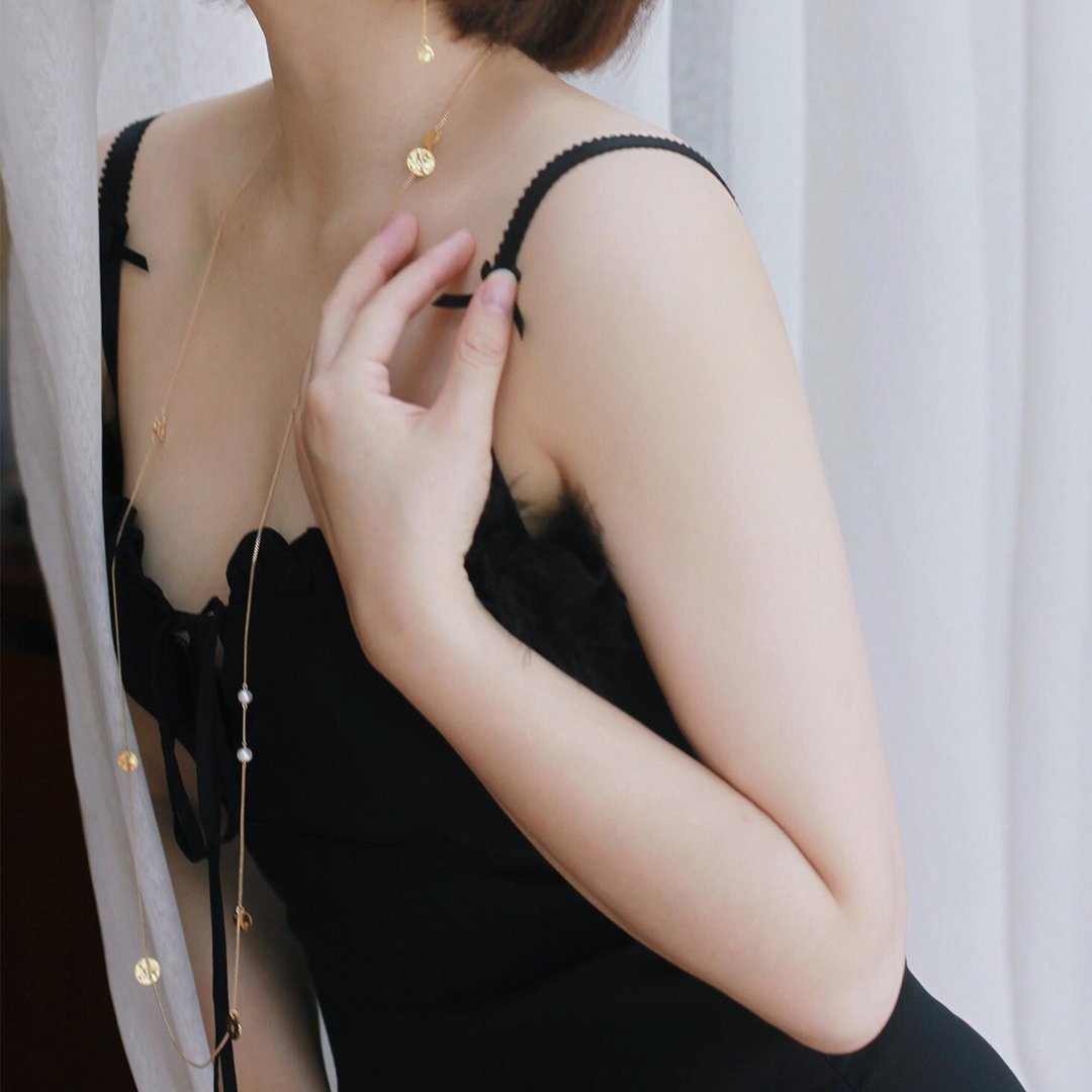 MissQueeny奎妮小姐|金币小妞优雅天然珍珠纯银项链女毛衣链百搭 - 项链 - 珍珠 金色