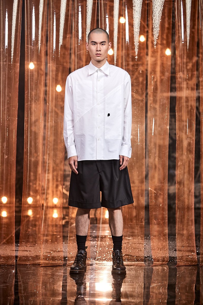 反折膝上短裤 - 男士短裤 - 棉．麻 黑色