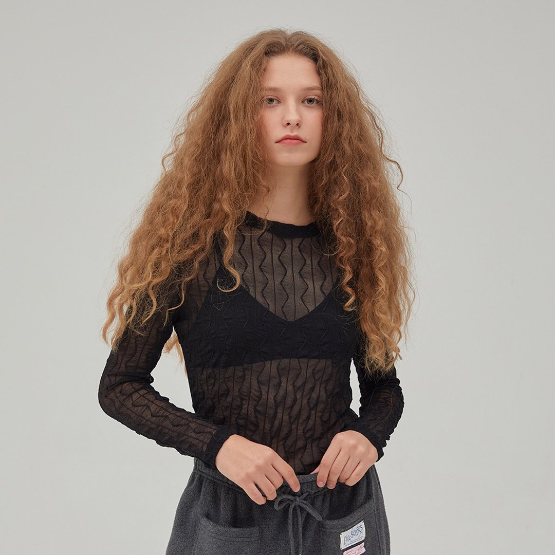 See-through Lace Top - Black - 女装上衣 - 尼龙 