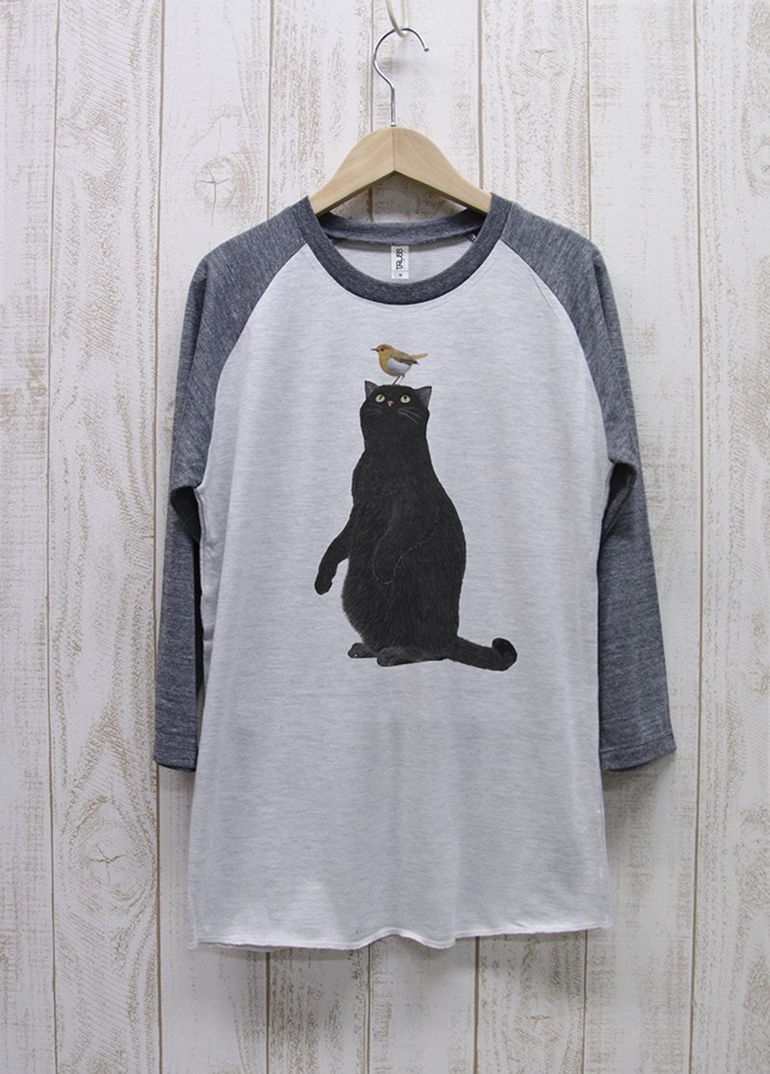 Nokke Kuroneko Tee Lagran Three-Quarter Sleeve Robin Heather White x Heather Black / R018-R-HWH - 中性连帽卫衣/T 恤 - 棉 白色