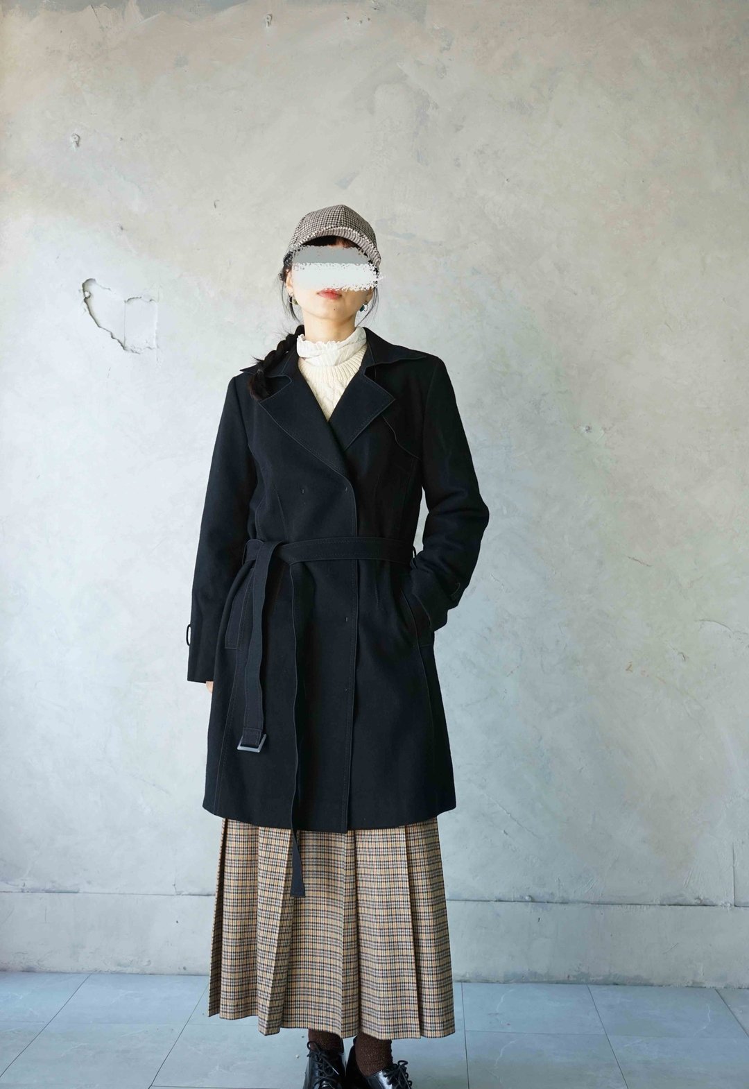 寻宝古着-Leilian 黑色质感毛料设计感压线长版风衣外套 - 女装休闲/机能外套 - 羊毛 黑色