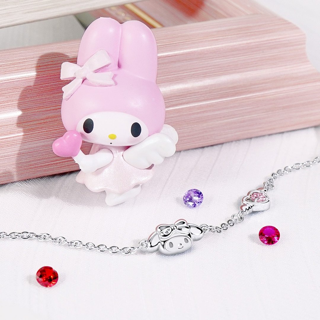 Kuromi & MyMelody 邱比特系列 - 美乐蒂小翅膀诞生石纯银手链 - 手链/手环 - 纯银 银色