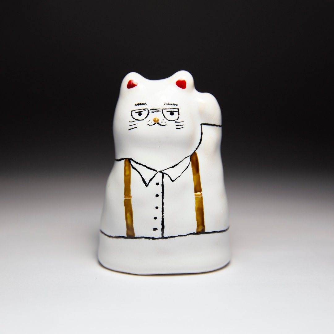 街头开运招财猫-吊带绅士1 - 摆饰 - 陶 白色