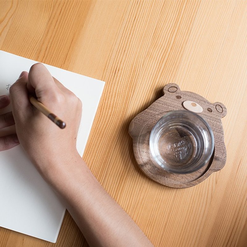 【拍拍】原木拍拍熊杯垫 - 杯垫 - 木头 咖啡色