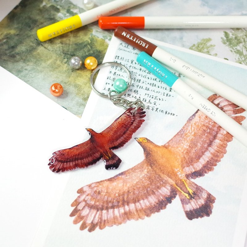 台湾特有亚种 大冠鹫 绘画钥匙圈 - 钥匙链/钥匙包 - 防水材质 咖啡色