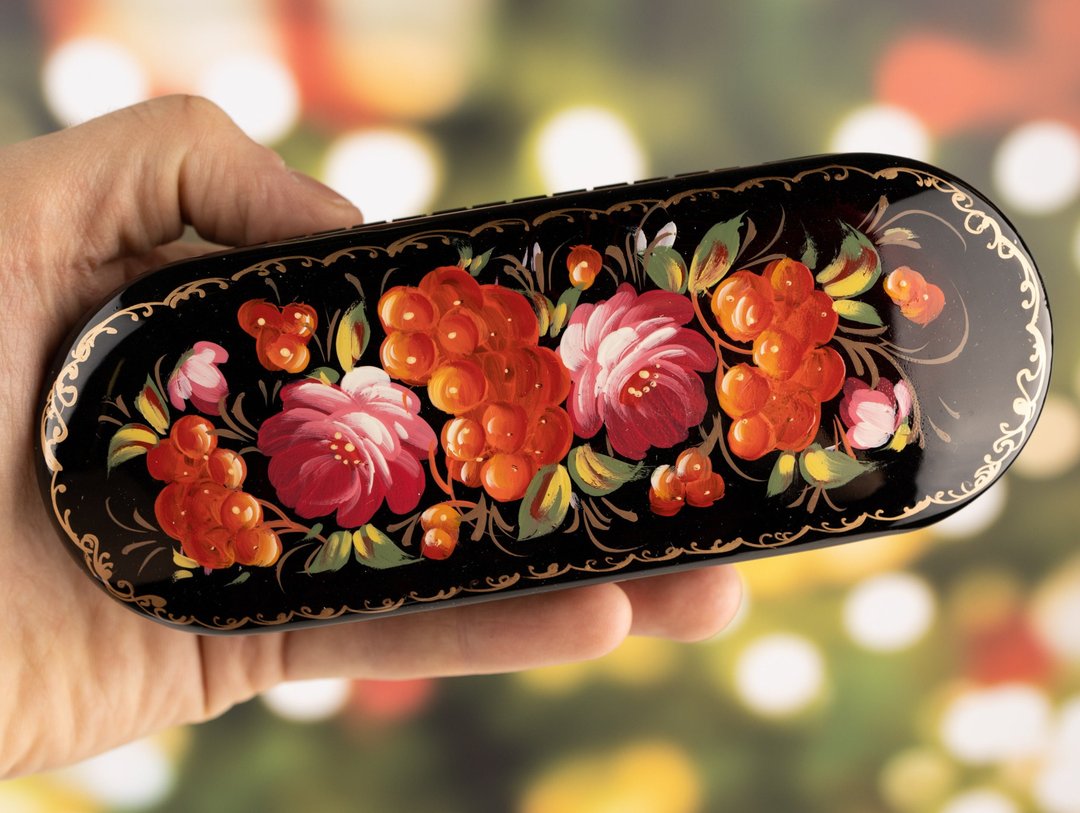 Glasses case with flowers, Eyeglass Case, Sunglass case Zhostovo, Lacquer boxes - 眼镜/眼镜框 - 其他材质 