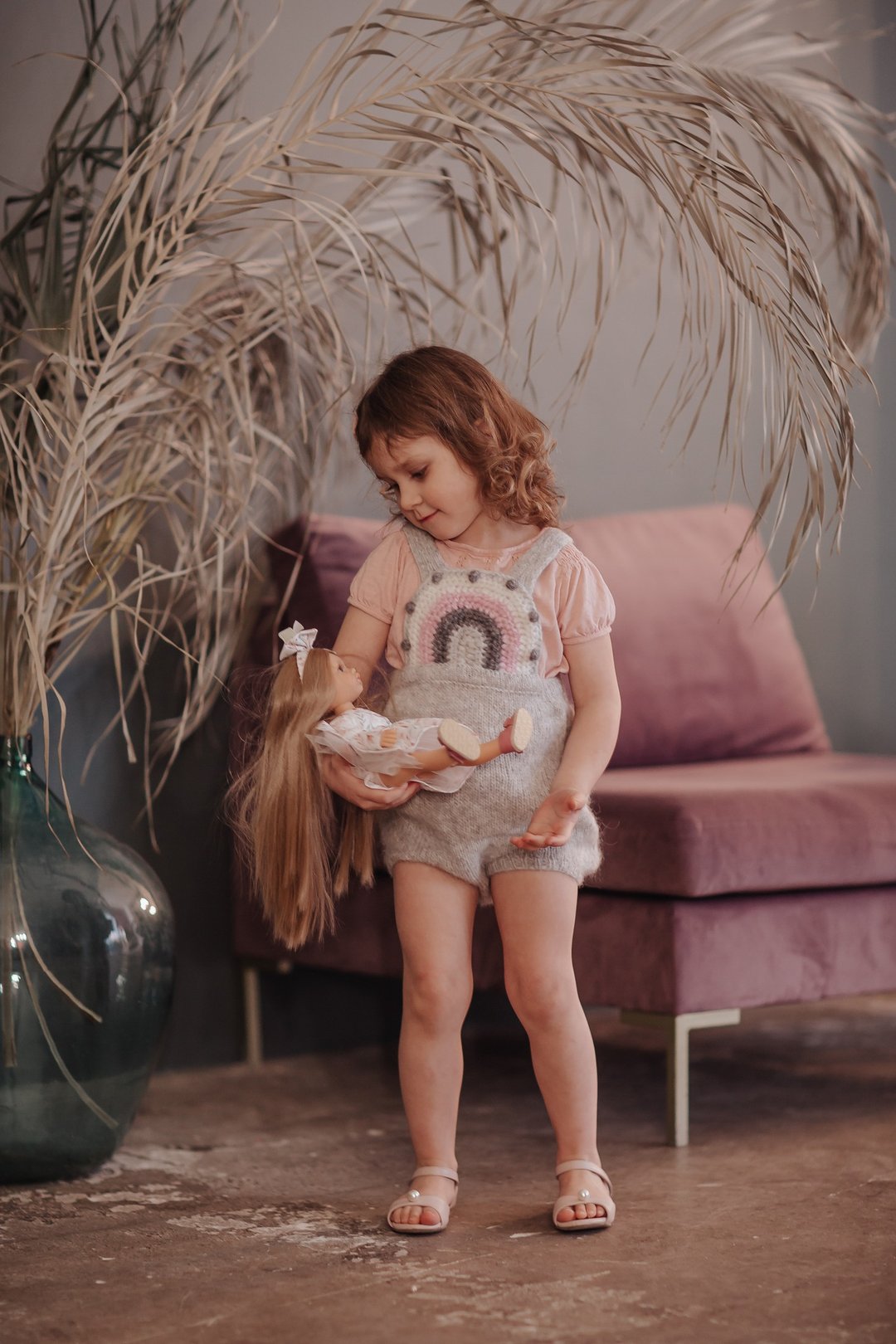 Rainbow Romper, hand knitting baby romper, organic, alpaca, kids, Rainbow - 包屁衣/连体衣 - 羊毛 灰色