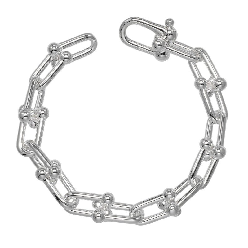 Tiffany & Co. 五金大号链式手链，臂围 19.5 厘米，925银，美国制造，约。 70克，女士 - 手链/手环 - 银 银色