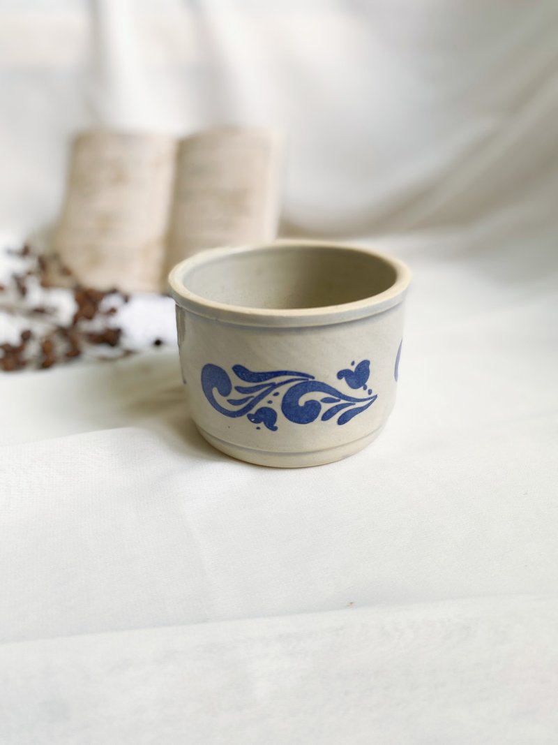 【好日恋物】德国带回手作盐釉手绘钴蓝色花纹碗 - 茶具/茶杯 - 陶 多色