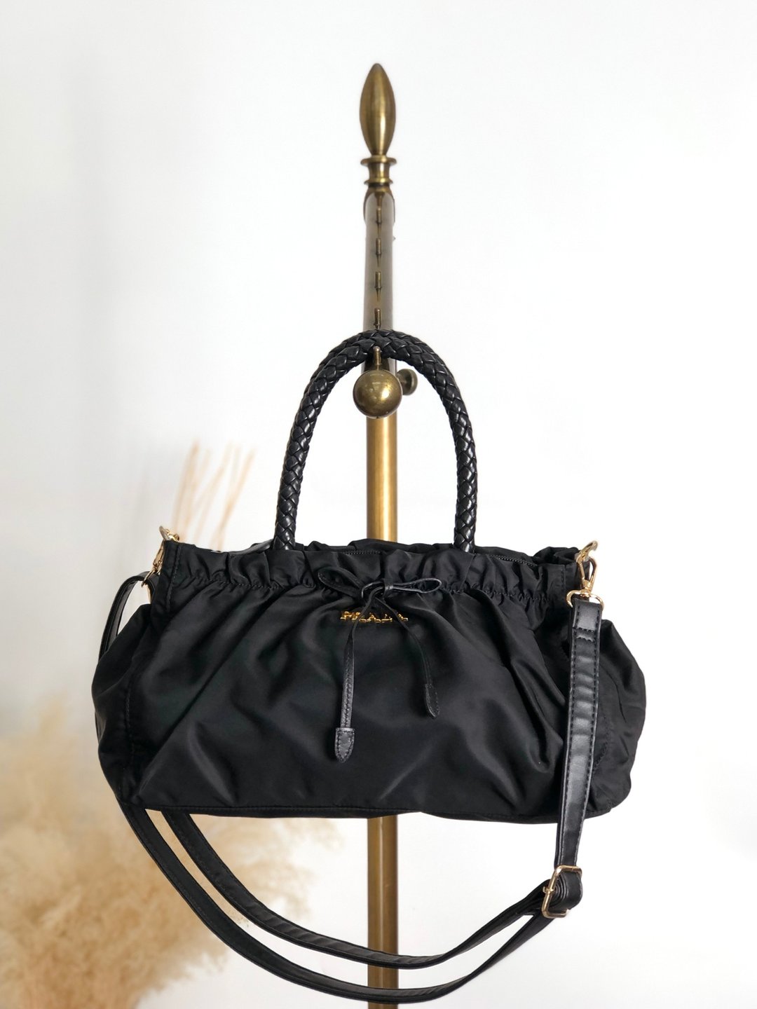 【日本直送 名牌二手包】PRADA 普拉达 手提包 黑色 缎带 尼龙 皱褶 vintage 古董 old sc4cff - 手提包/手提袋 - 尼龙 黑色