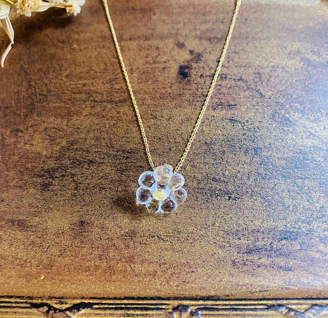 玻璃花 - 项链 - 玻璃 银色