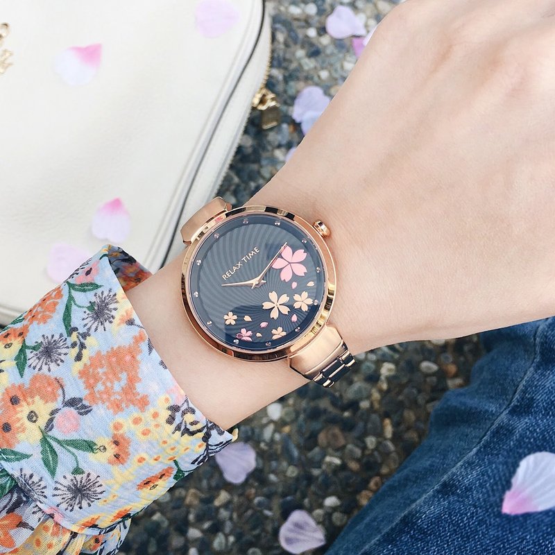 RELAX TIME 樱花系列 玫X灰 (RT-66-5) 赠手环 - 女表 - 不锈钢 灰色