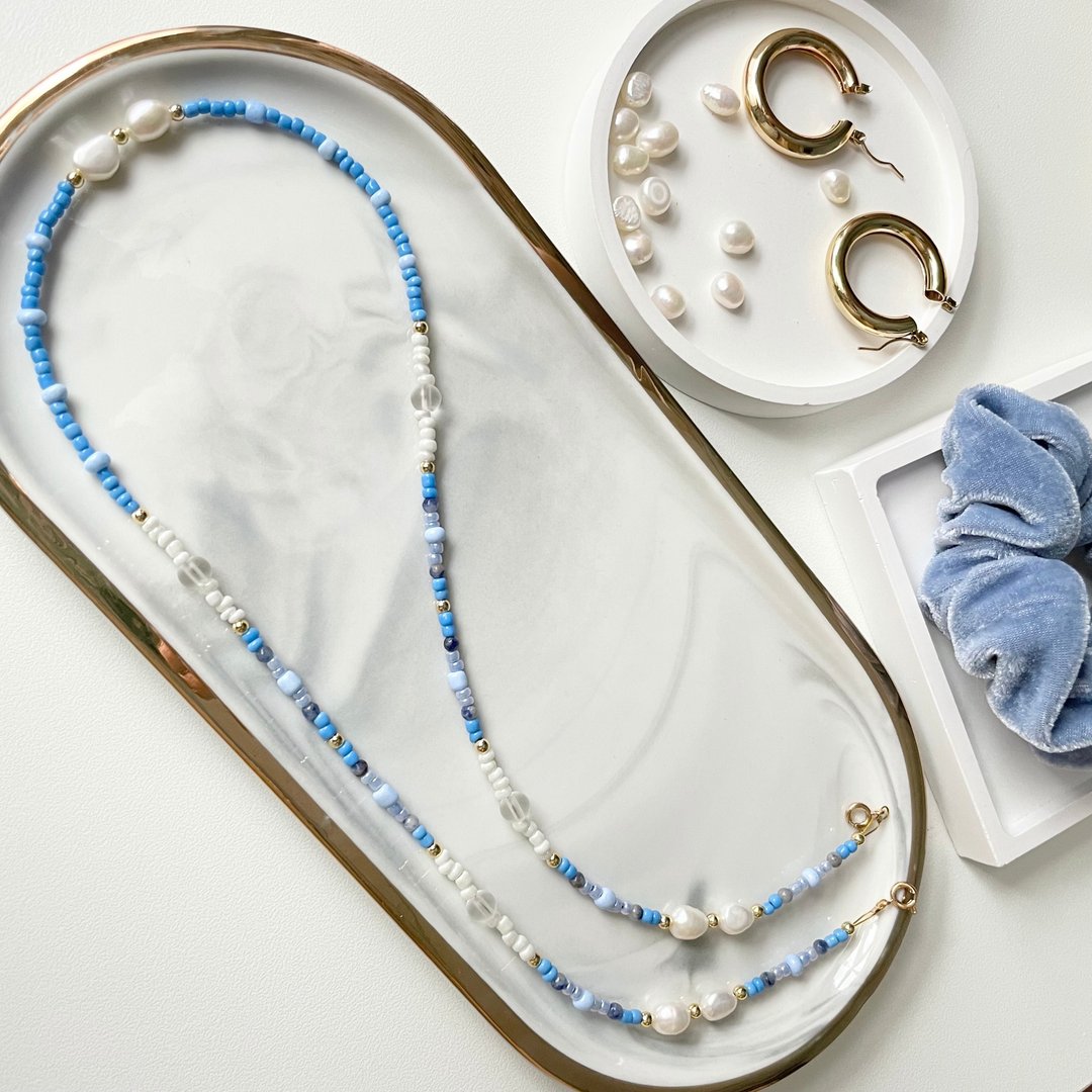 Blue glasses and mask chain - 口罩 鏈, 口罩 繩 - 口罩 - 珍珠 蓝色