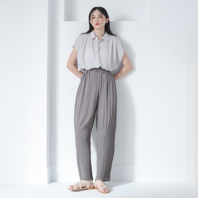 Xiaoxiao_潇潇渐褶长裤_ 22SF206_灰 - 背带裤/连体裤 - 聚酯纤维 灰色