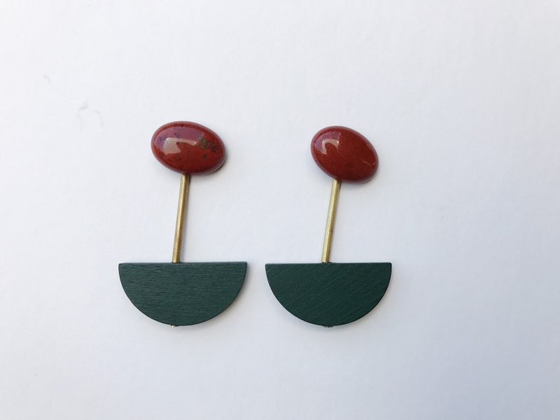 szu-works｜summer 西瓜与黄铜耳针(夹) - 耳环/耳夹 - 宝石 红色